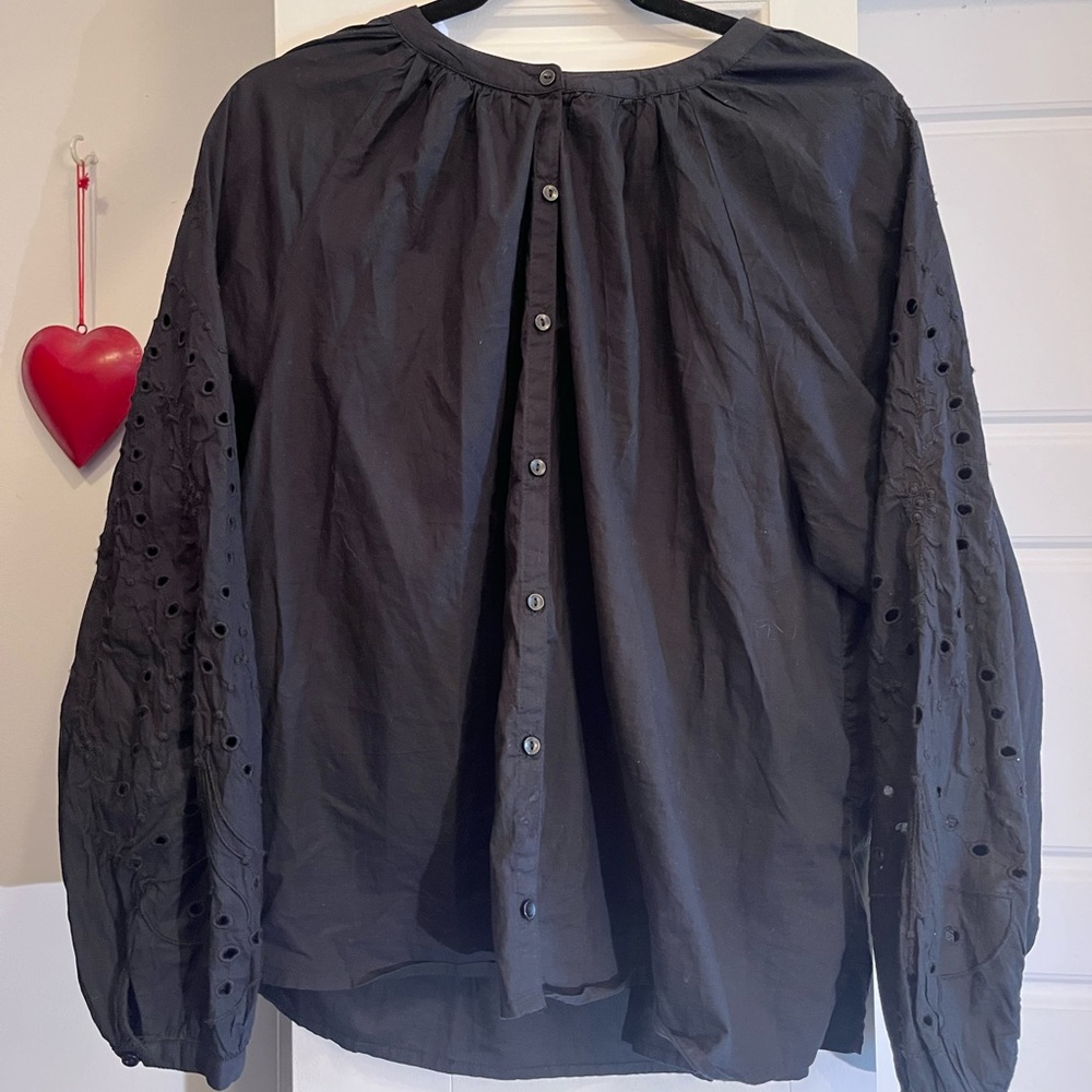Old Navy Black Blouse with Eyelet Detail Large